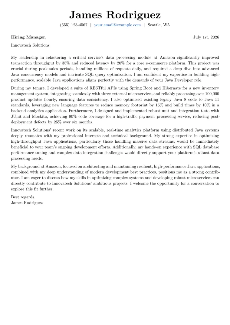 Java Developer Cover Letter Example