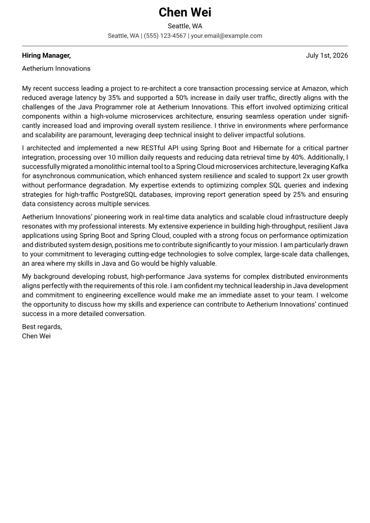 Java Programmer Cover Letter Example