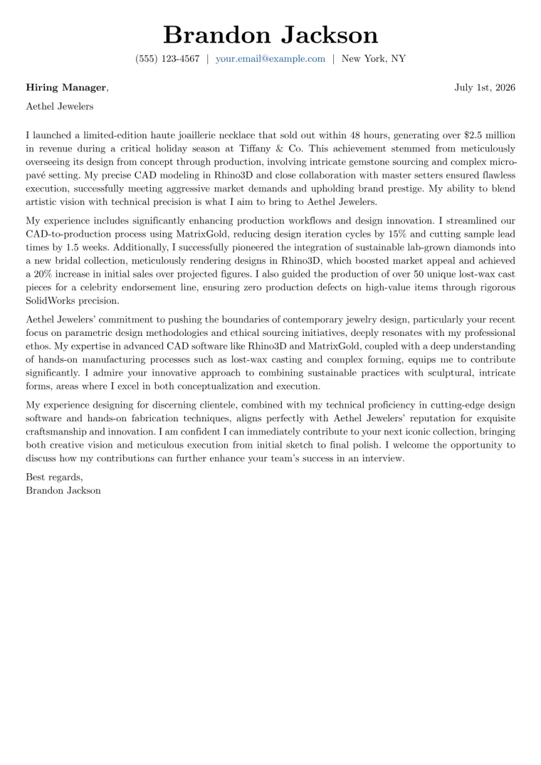 Jewelry Designer cover letter example preview