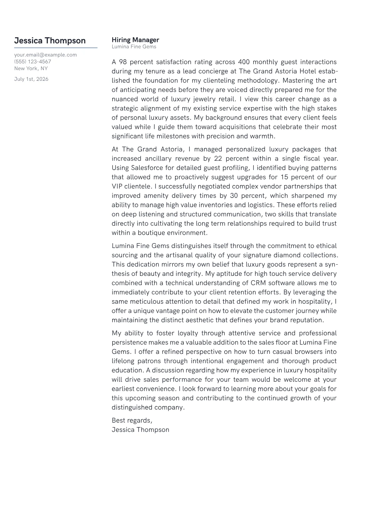 Jewelry Sales Associate cover letter in the Margin design