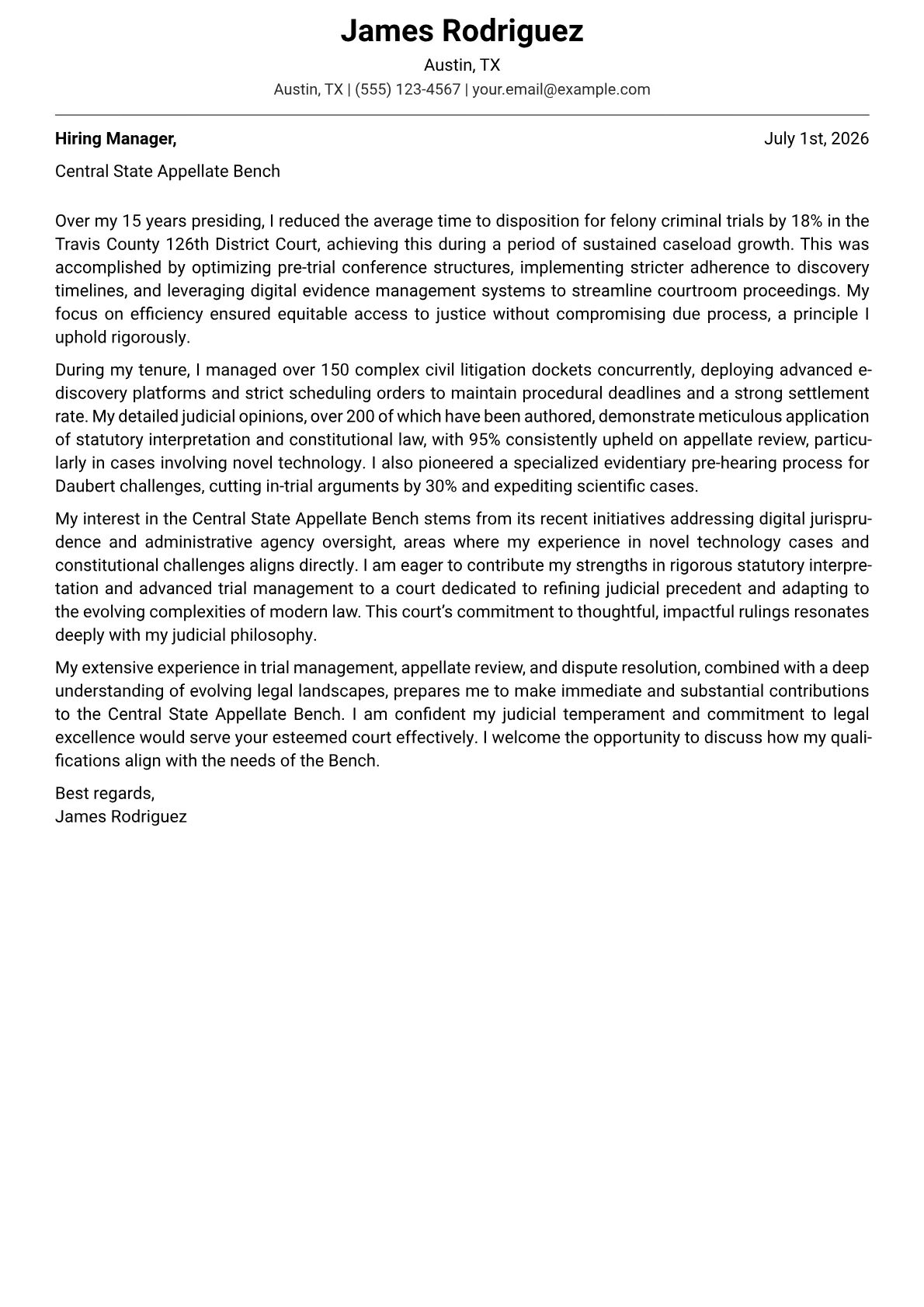 Judge cover letter formatted with a JobSprout template