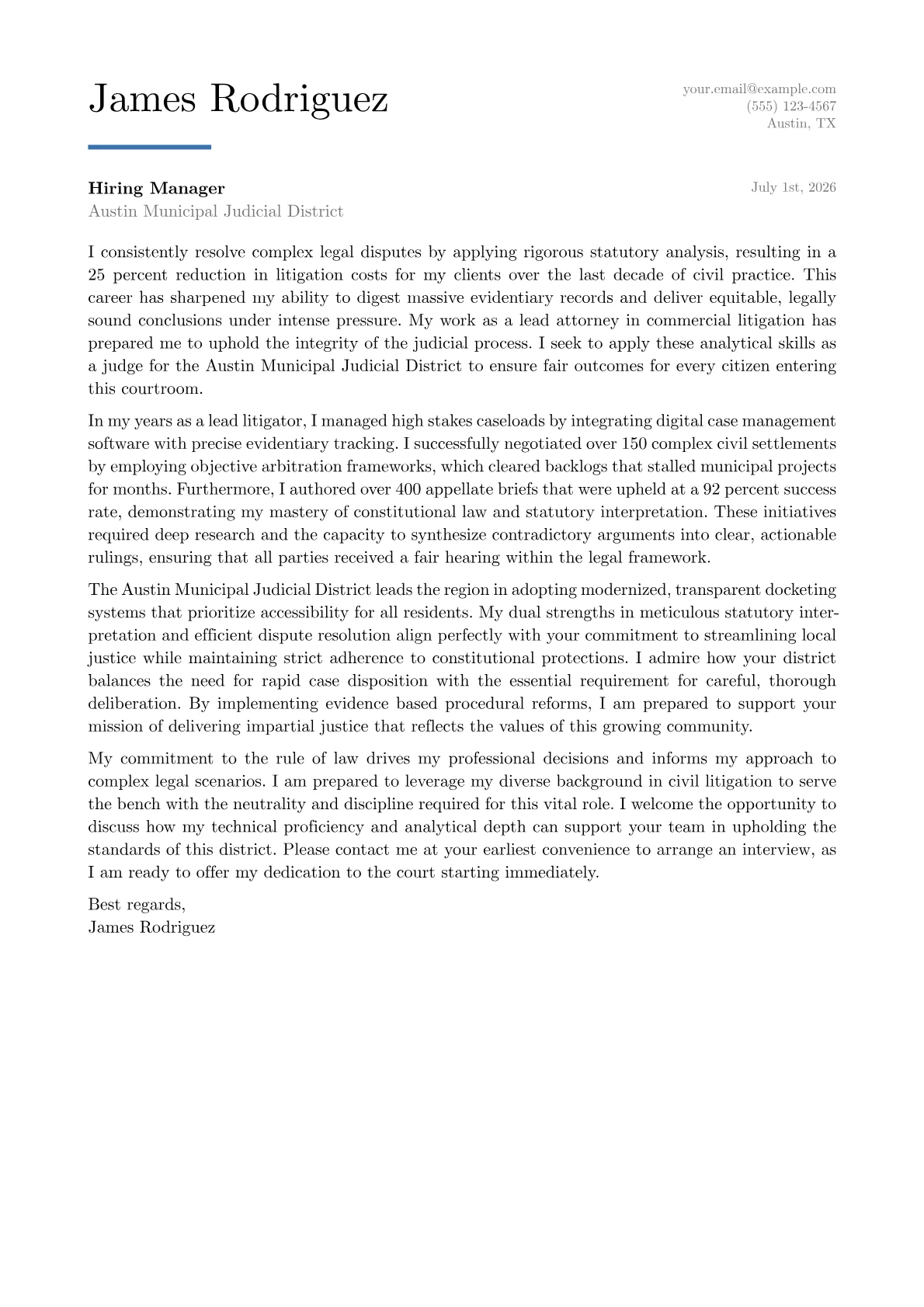 Judge cover letter in the Executive design