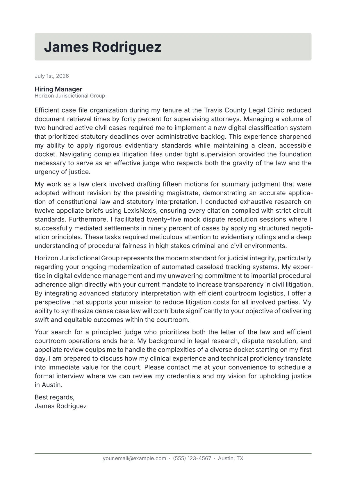 Judge cover letter in the Letterhead design