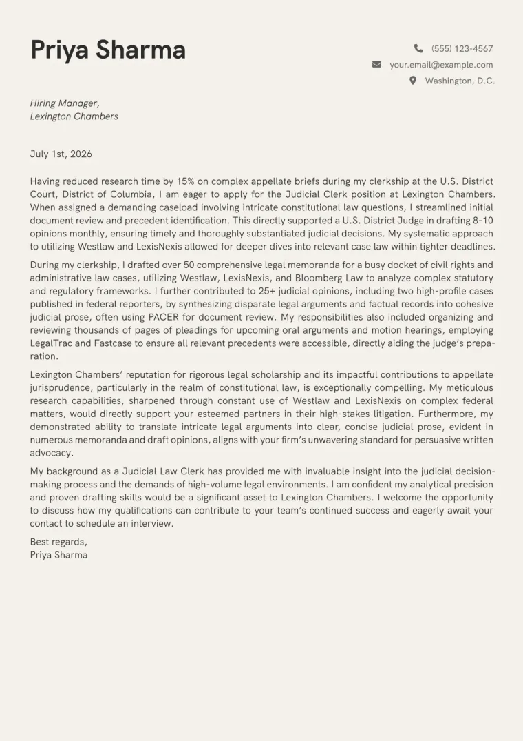 Judicial Clerk Cover Letter Example