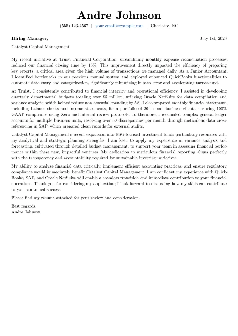 Junior Accountant Cover Letter Example