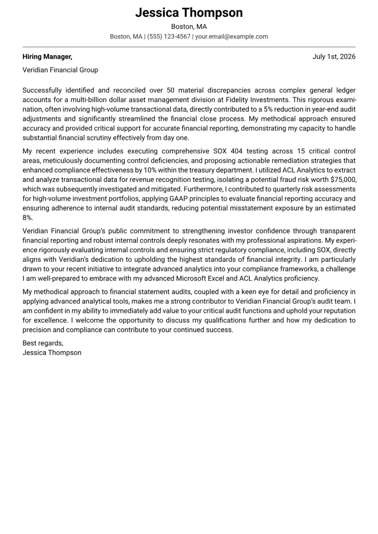 Junior Auditor cover letter example preview
