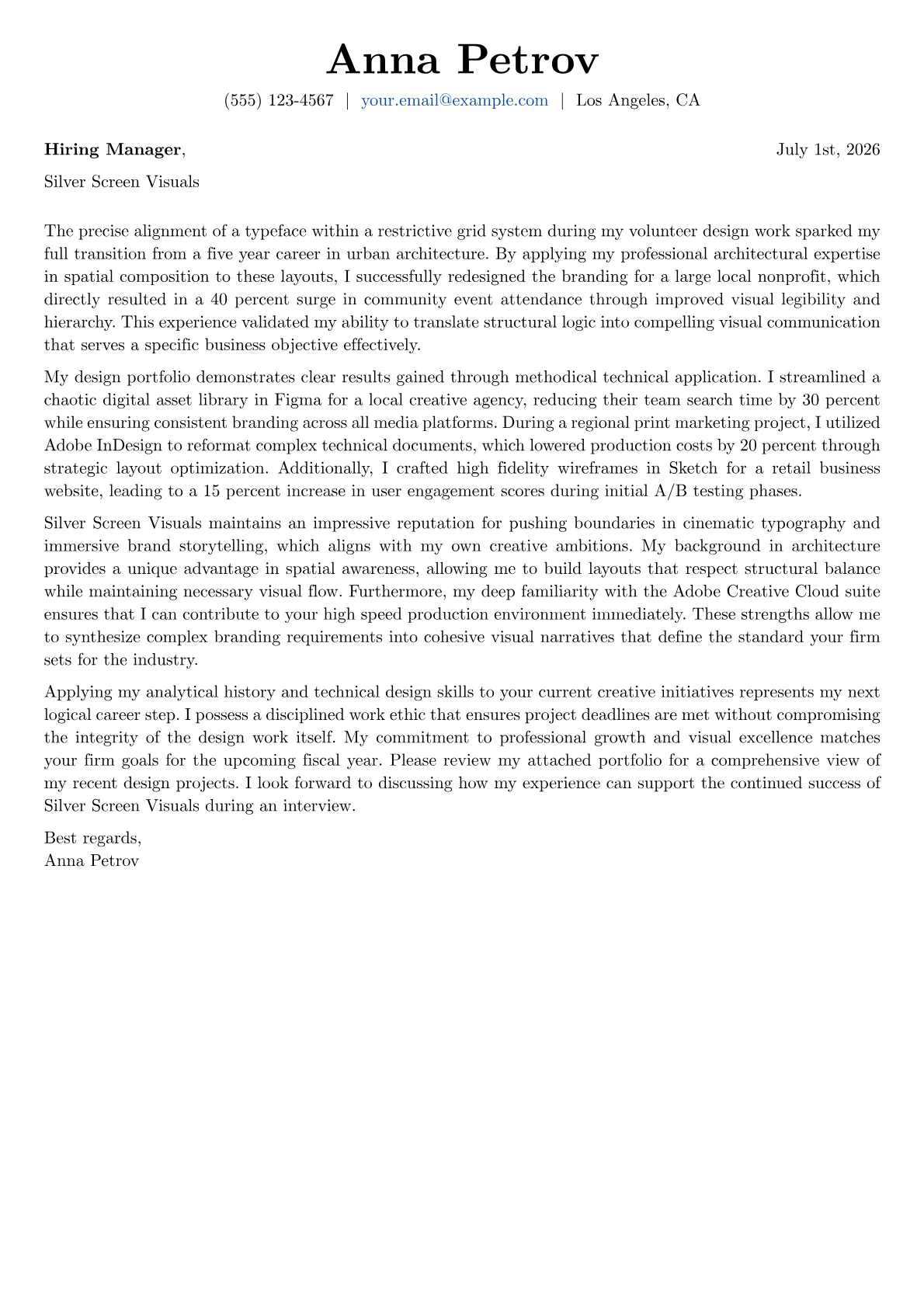 Junior Graphic Designer cover letter in the Basic design