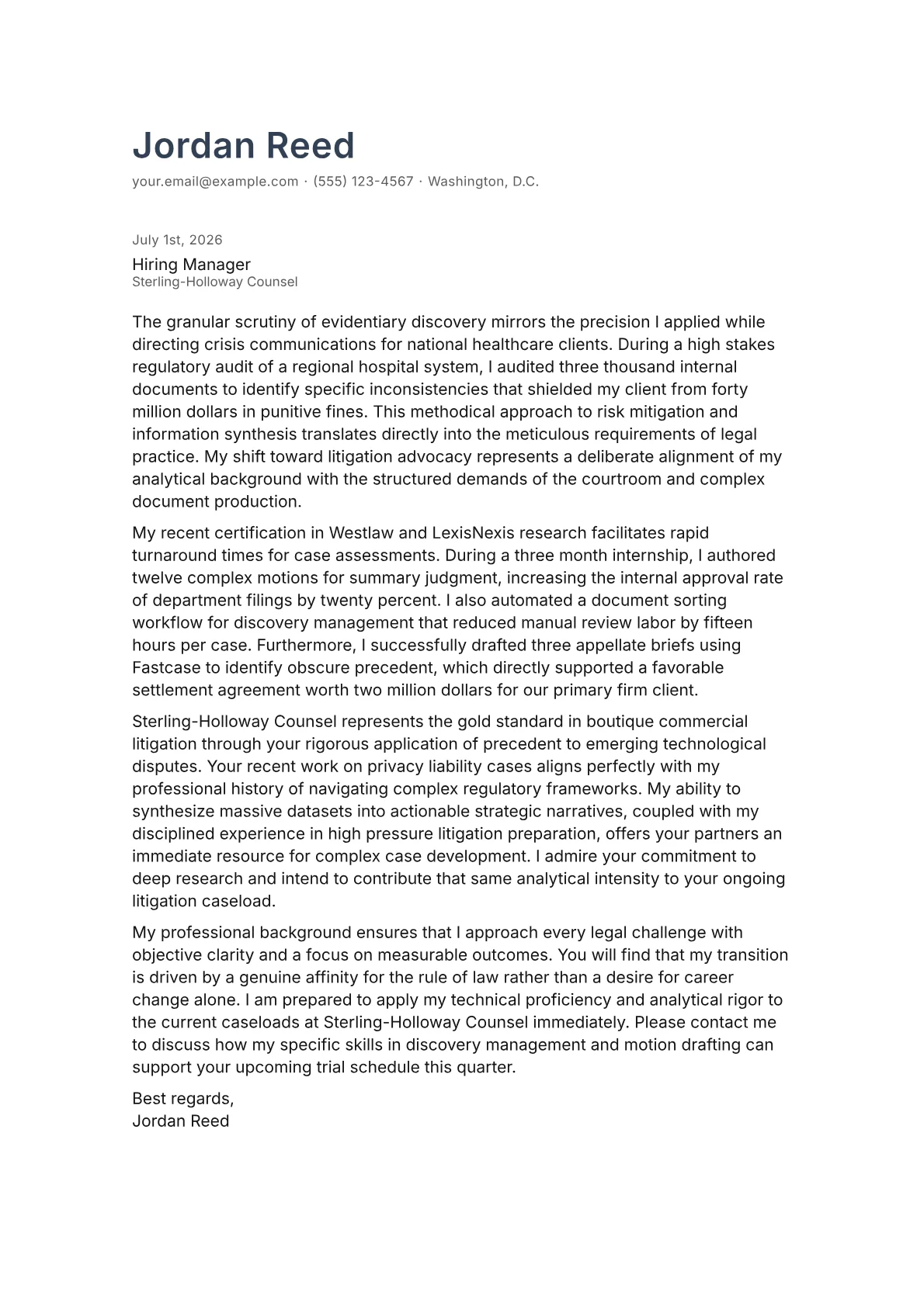 Junior Lawyer cover letter in the Minimal design