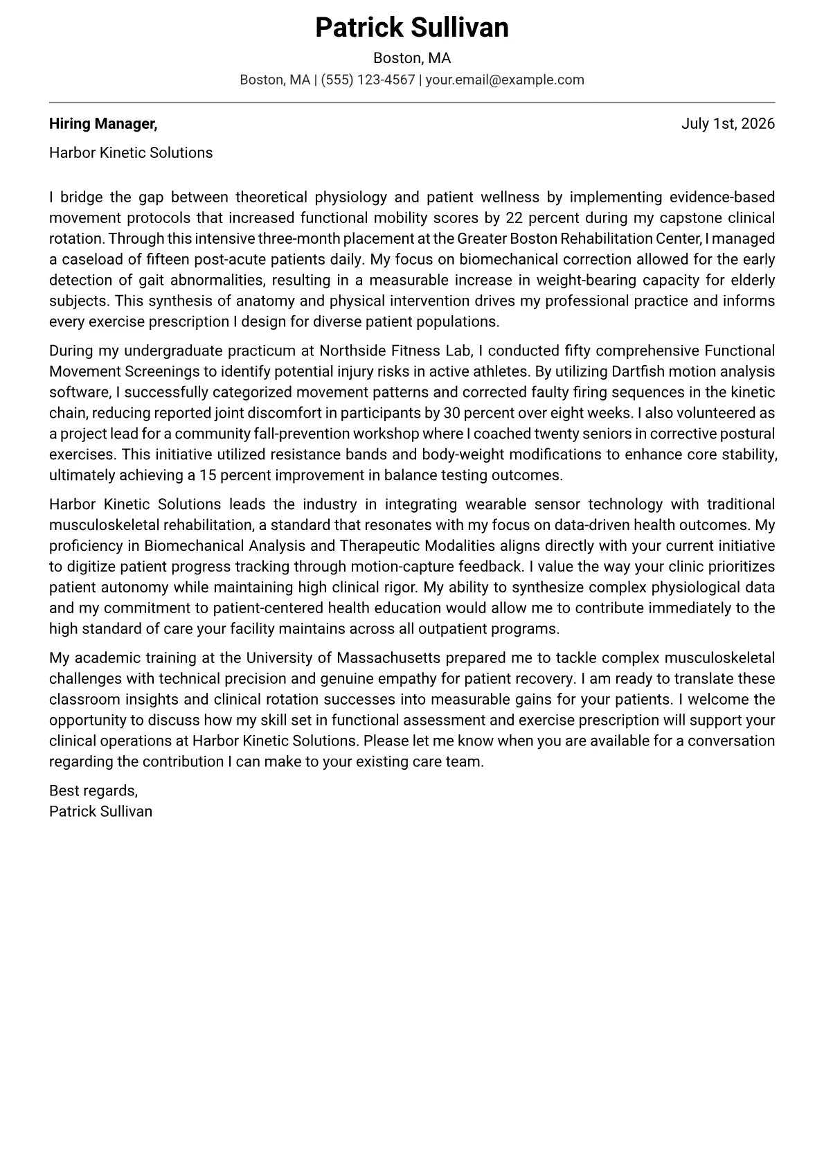 Kinesiologist cover letter in the Modern design