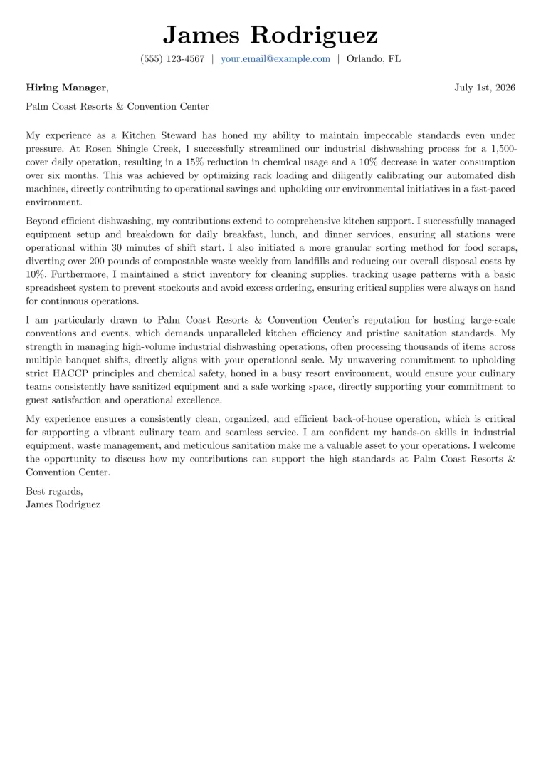 Kitchen Steward Cover Letter Example