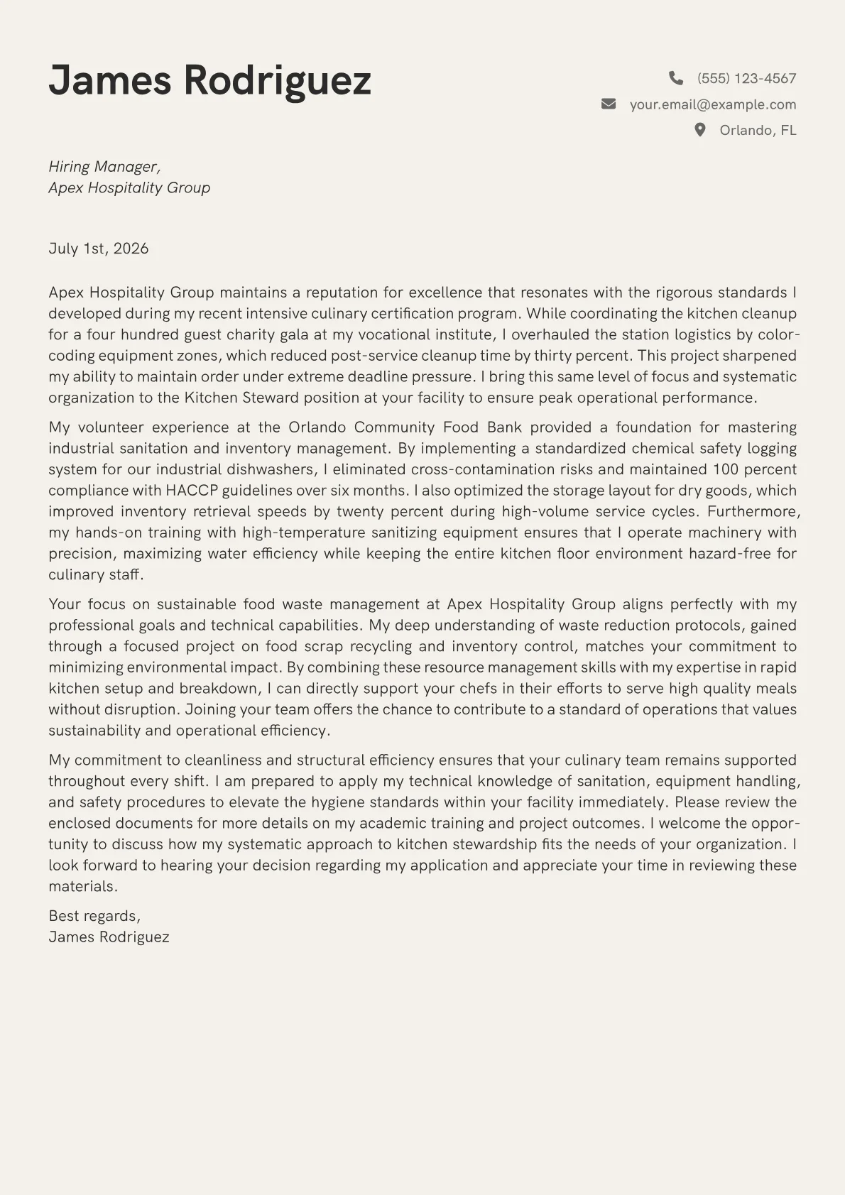 Kitchen Steward cover letter in the Creative design