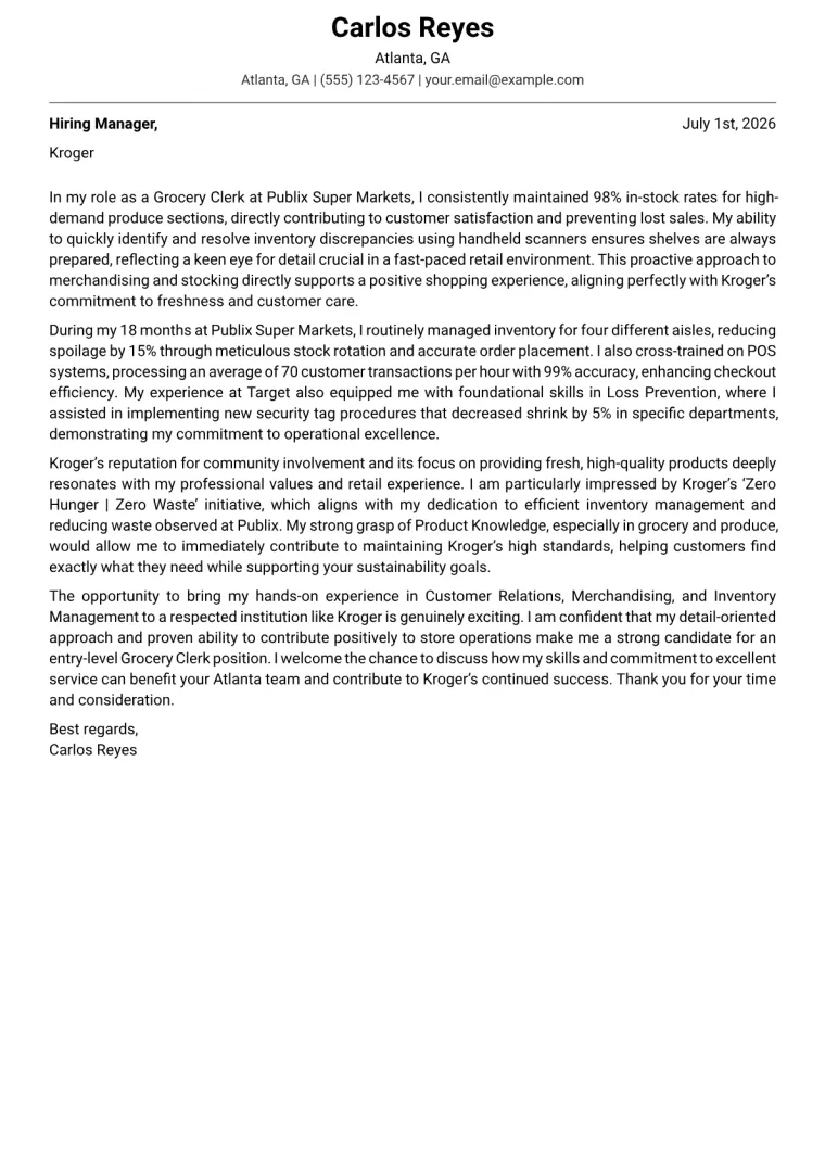 Kroger Cover Letter Example + Template (2026)