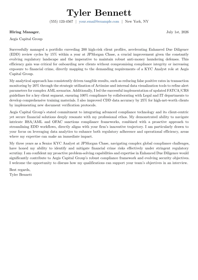 KYC Analyst cover letter example