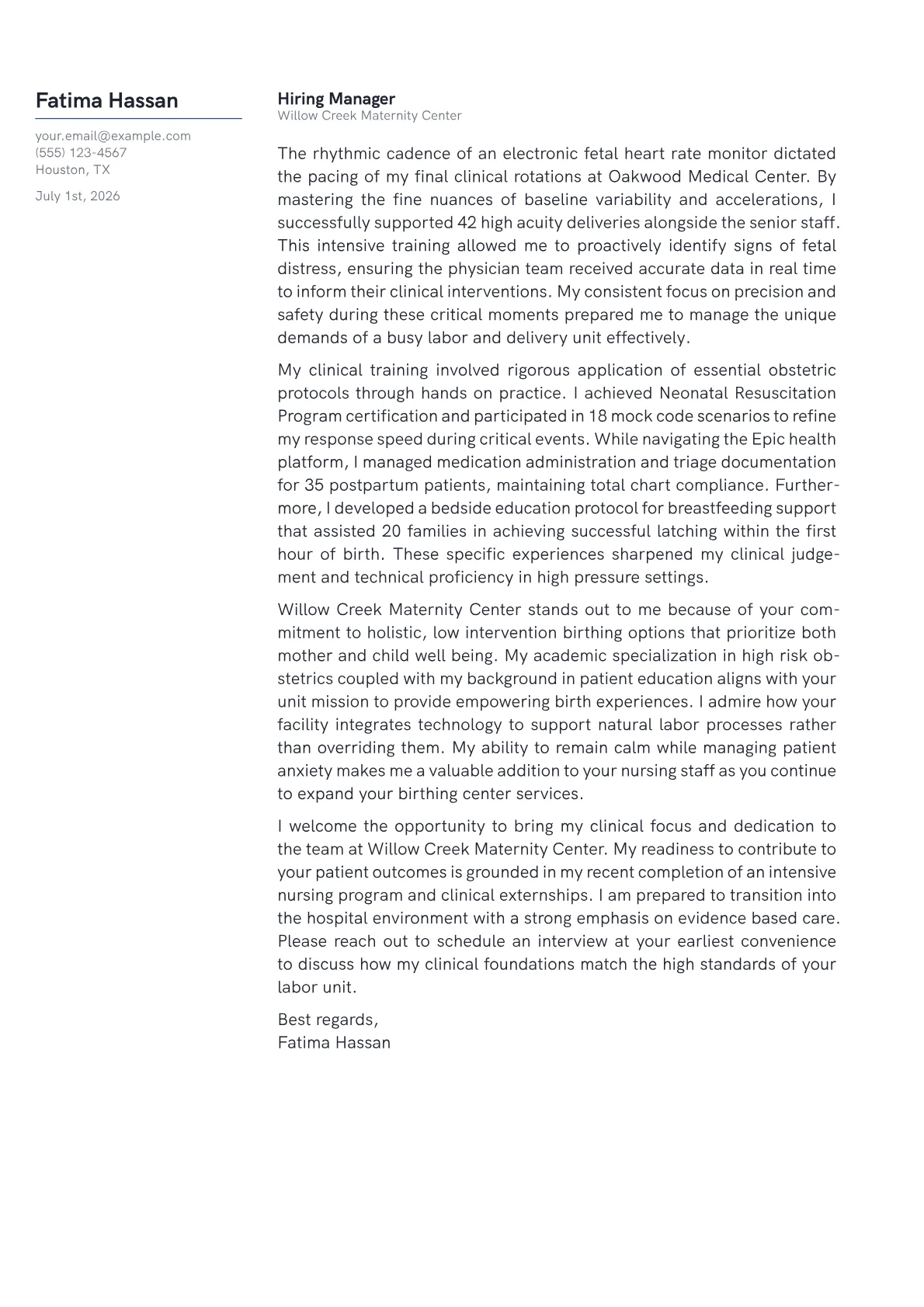 Labor and Delivery Nurse cover letter in the Margin design