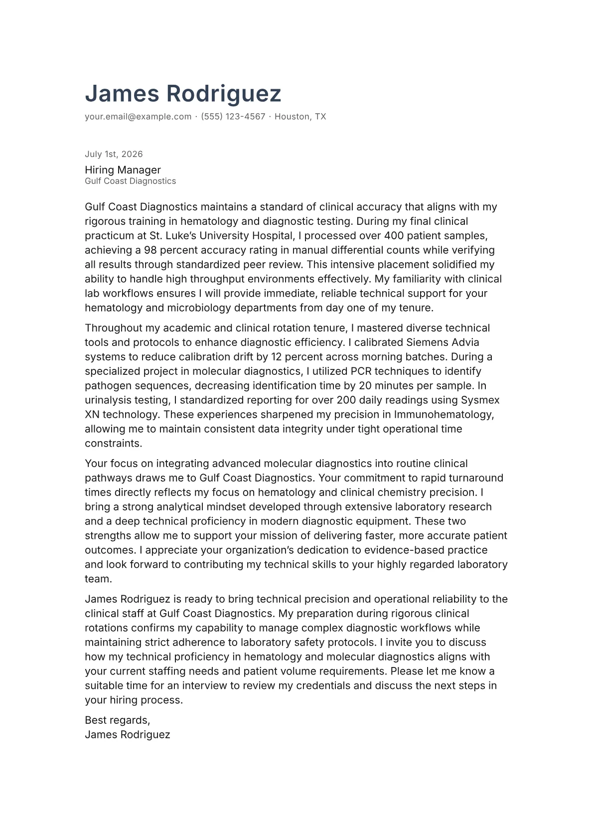 Laboratory Technologist cover letter in the Minimal design