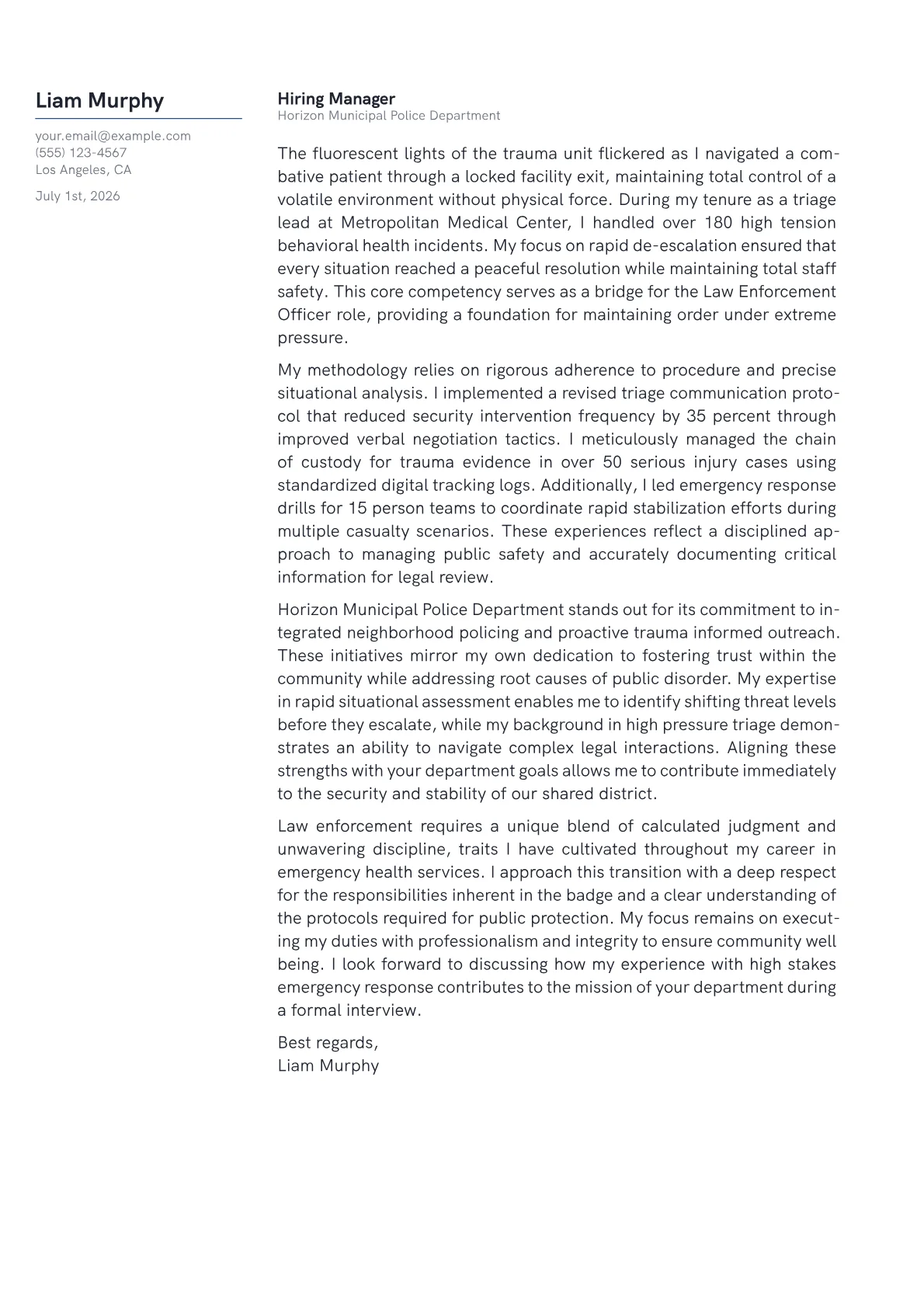 Law Enforcement Officer cover letter in the Margin design