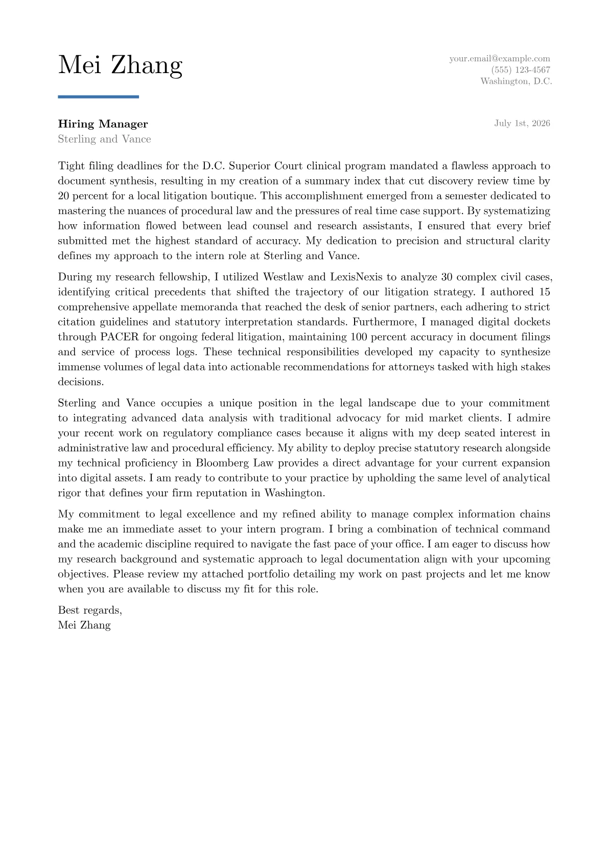 Law Intern cover letter in the Executive design