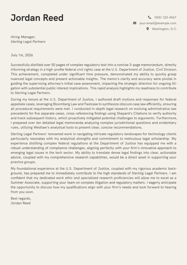 Law Student Cover Letter Example