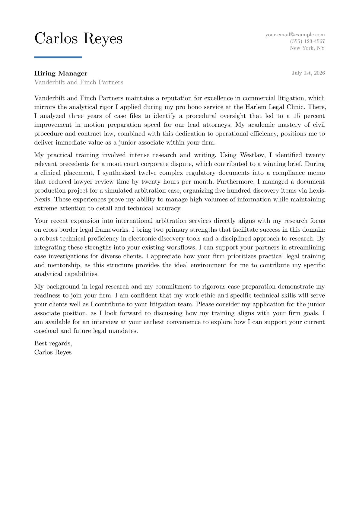 Lawyer cover letter in the Executive design
