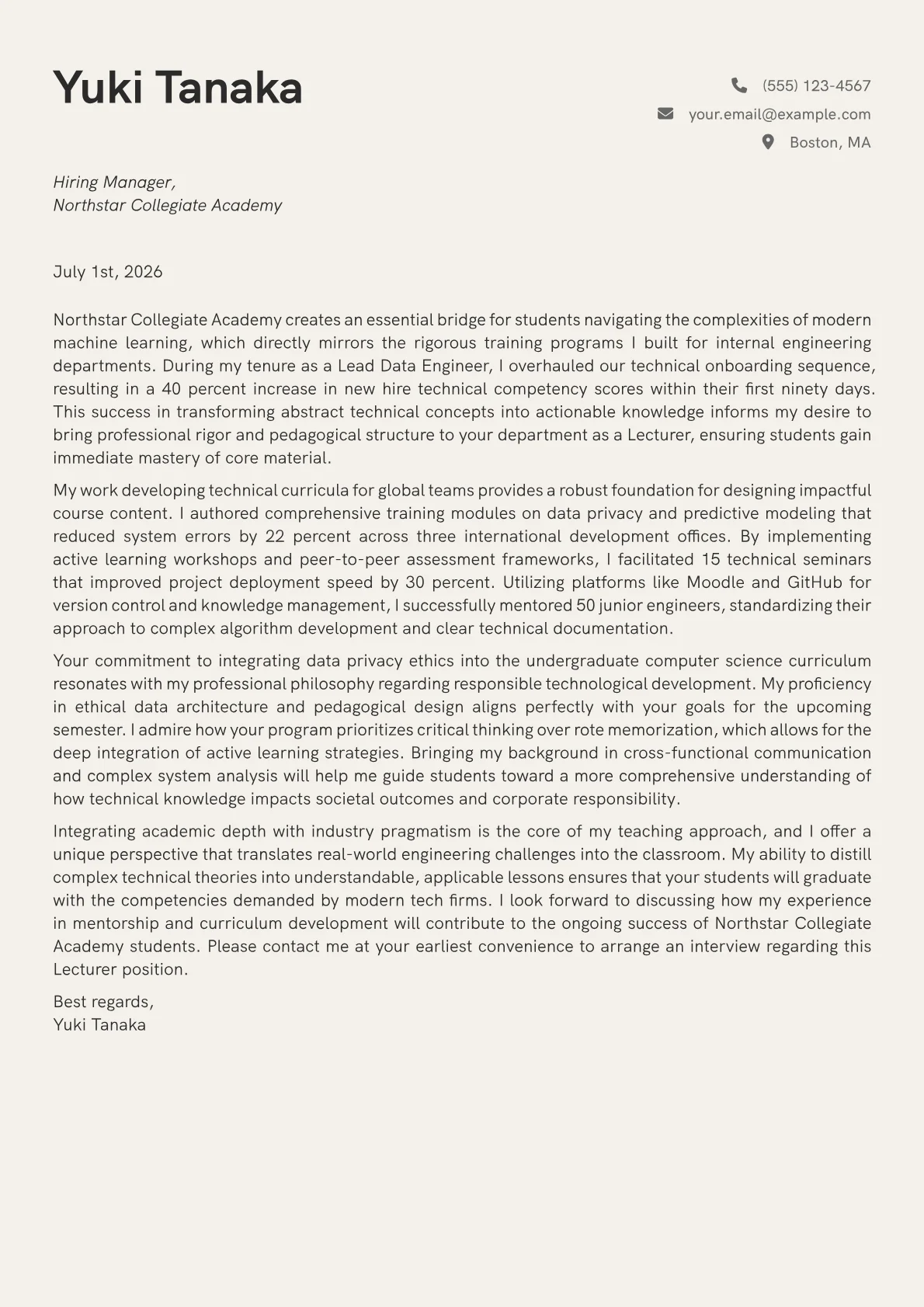 Lecturer cover letter in the Creative design