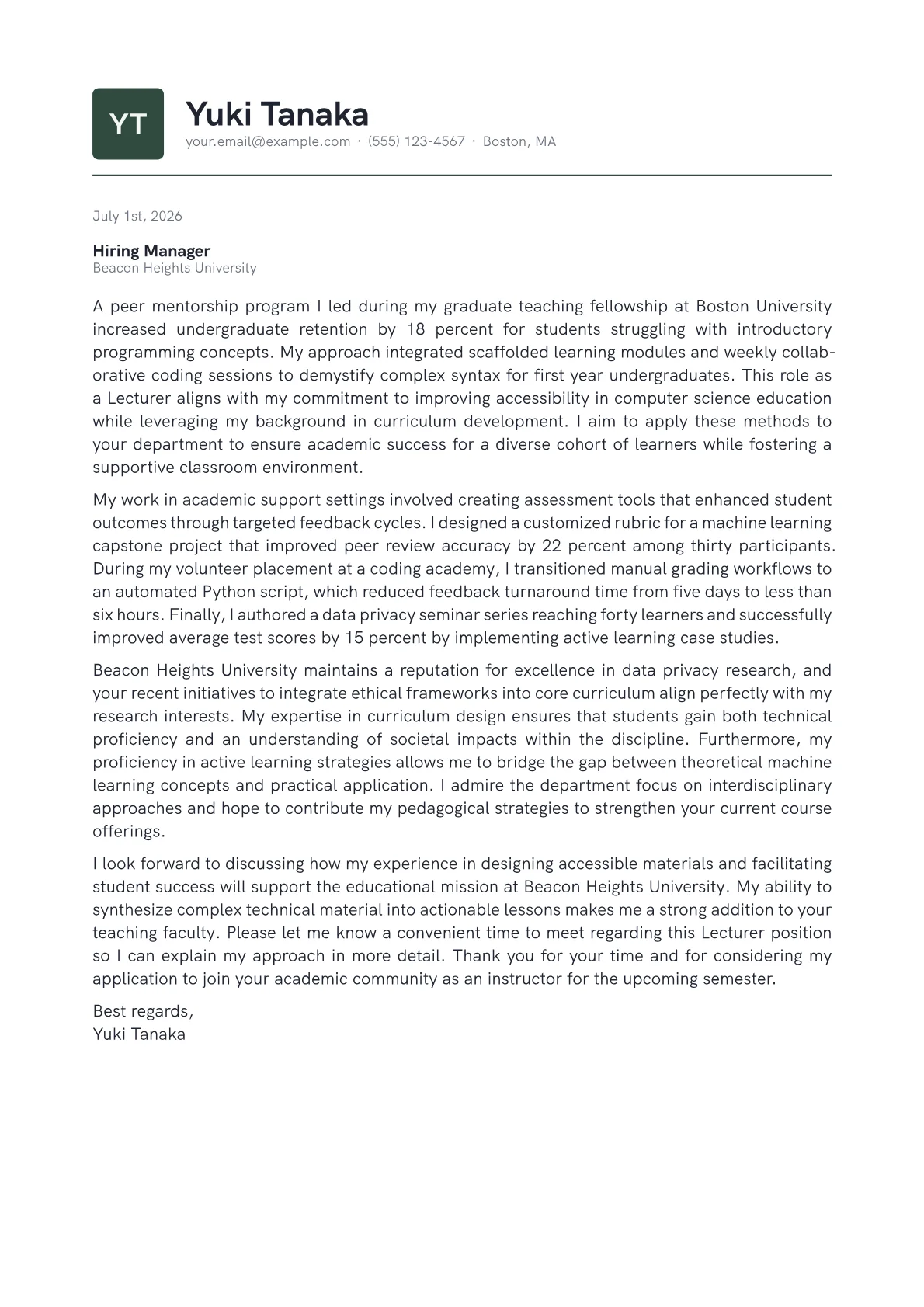 Lecturer cover letter in the Emblem design