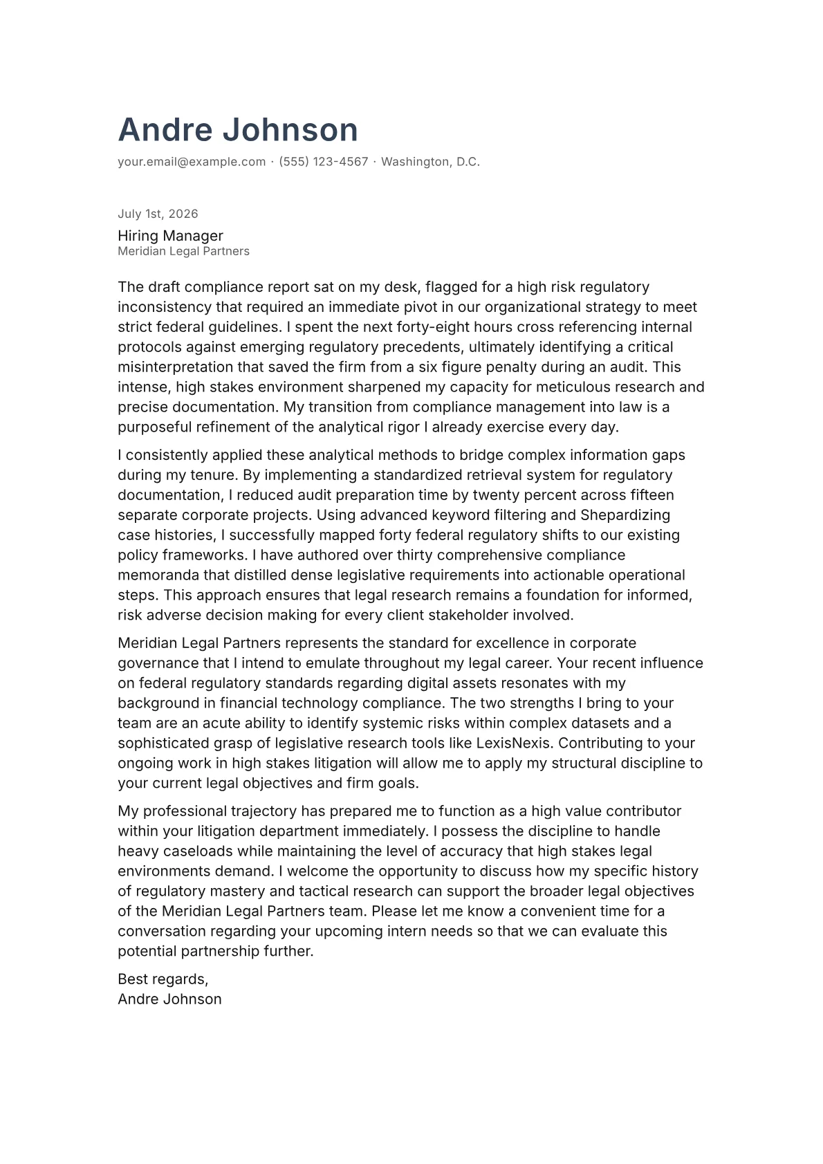 Legal Intern cover letter in the Minimal design