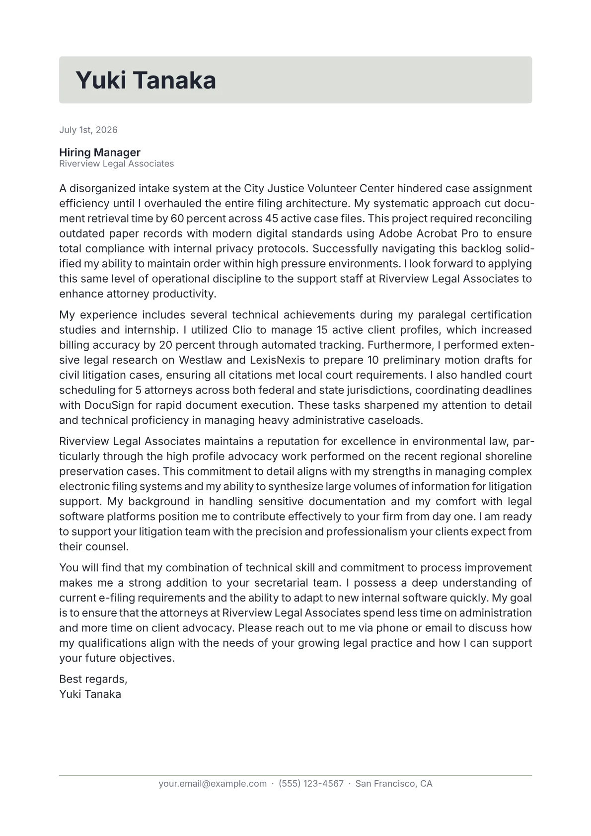 Legal Secretary cover letter in the Letterhead design