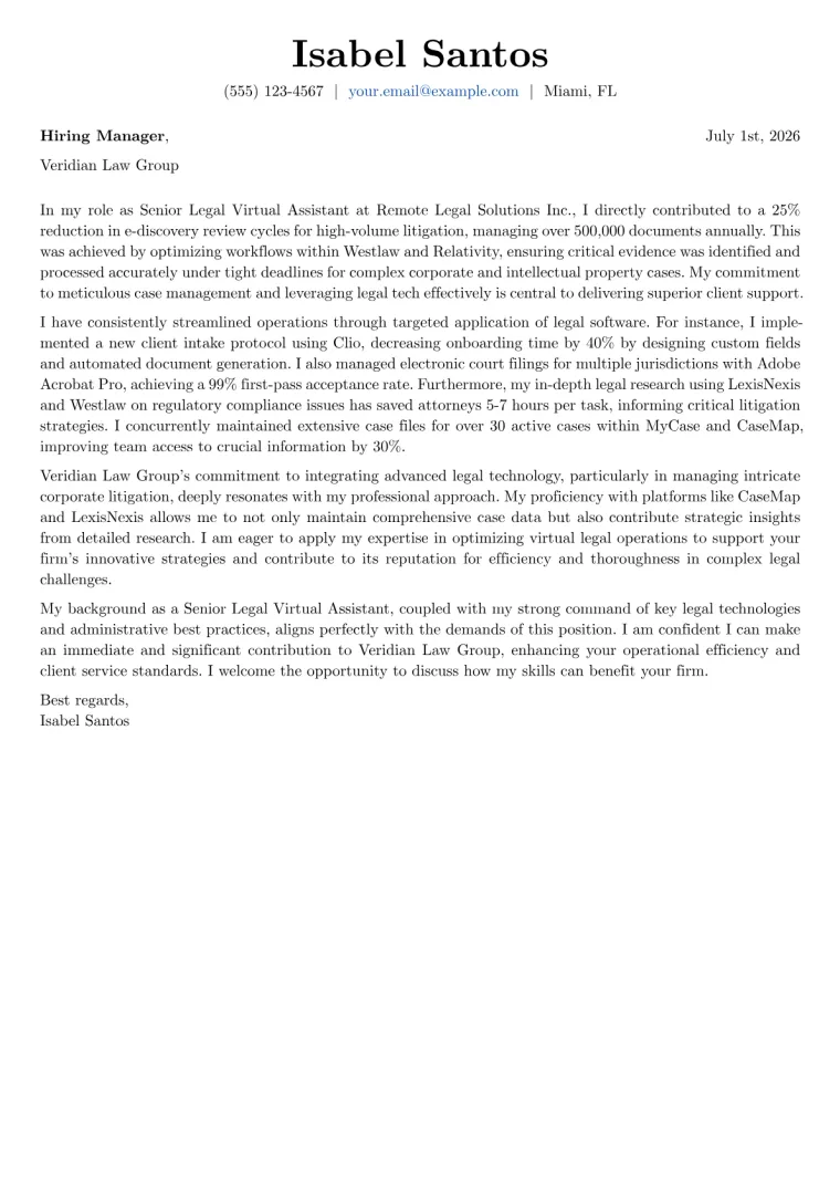 Legal Virtual Assistant Cover Letter Example
