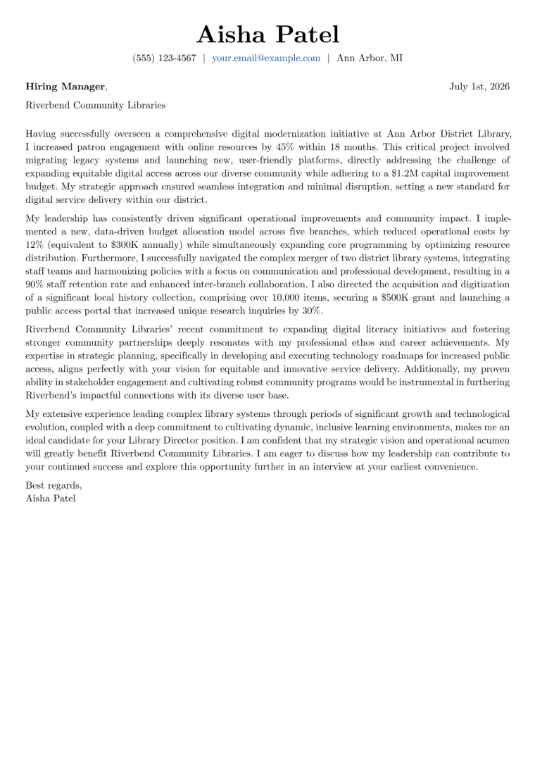 Library Director Cover Letter Example