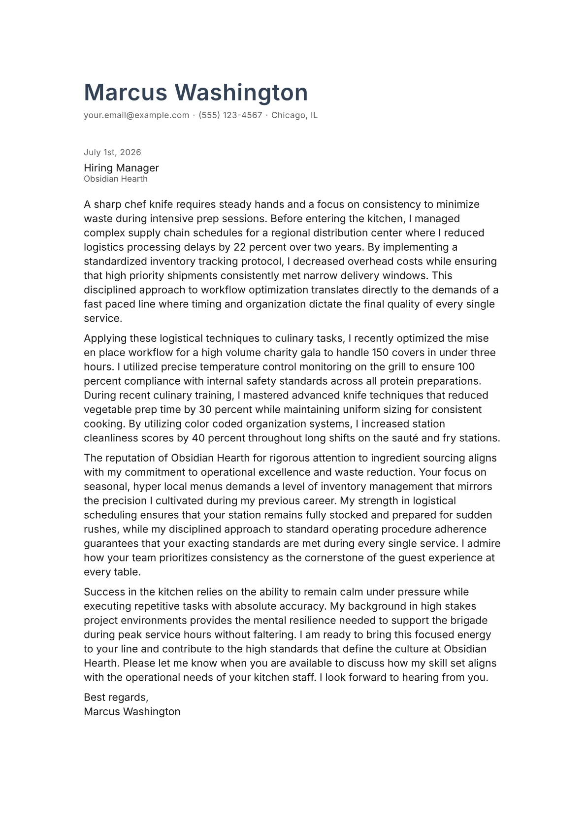 Line Cook cover letter in the Minimal design