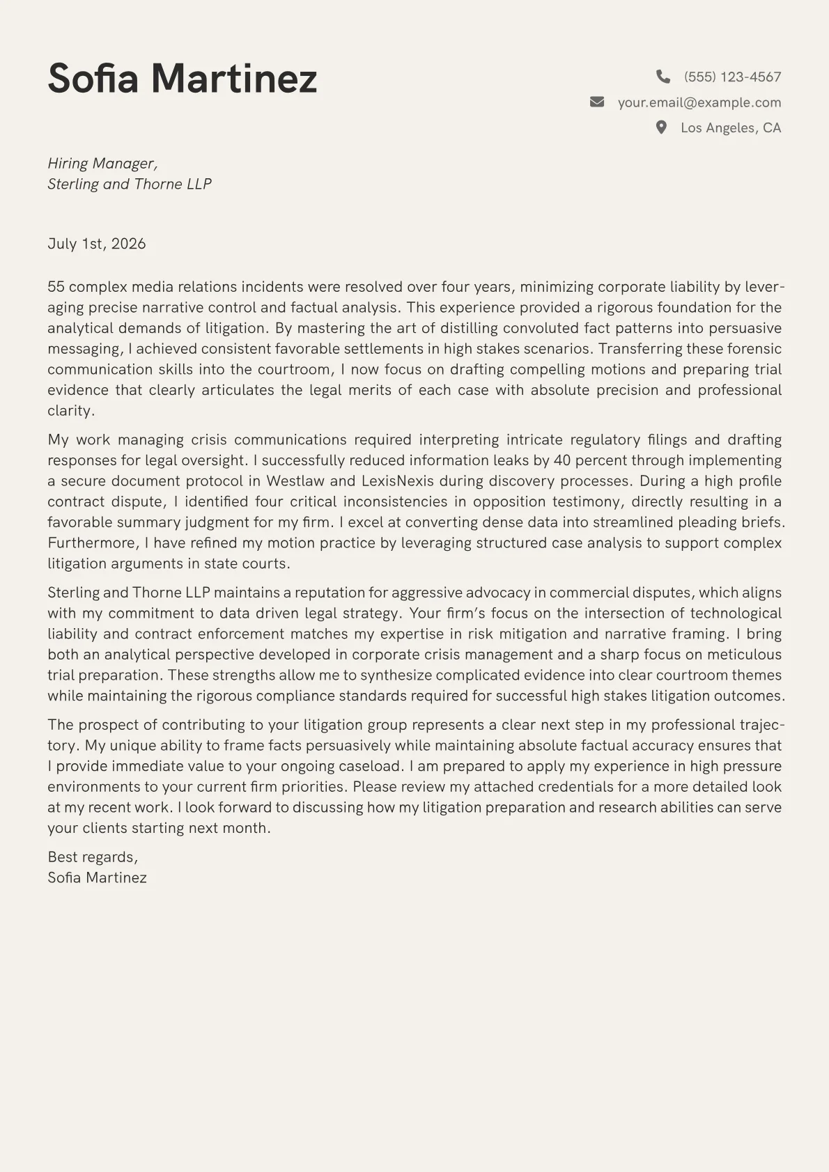 Litigation Attorney cover letter in the Creative design