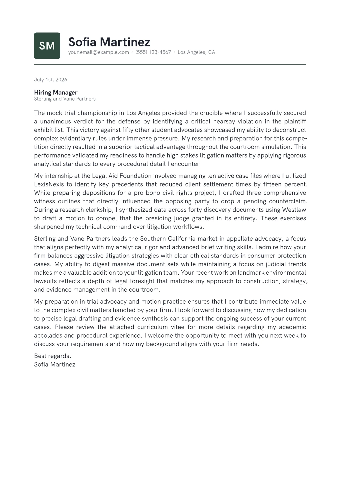 Litigation Attorney cover letter in the Emblem design