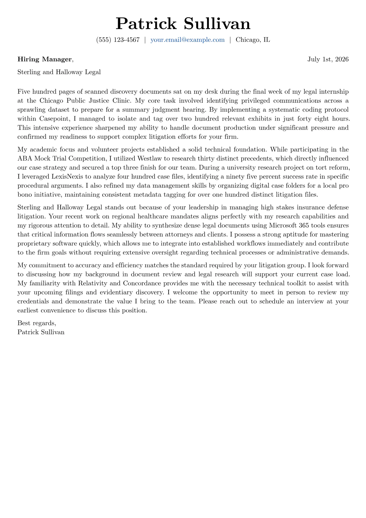 Litigation Paralegal cover letter in the Basic design