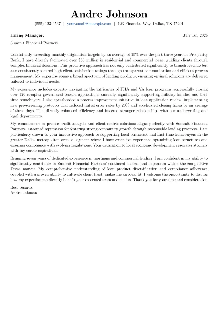Loan Agent cover letter example preview