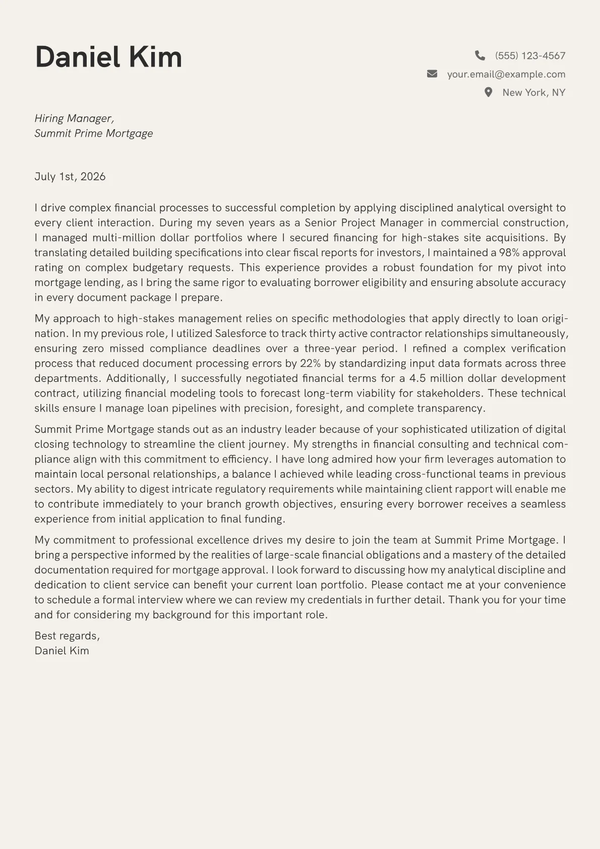 Loan Officer cover letter in the Creative design
