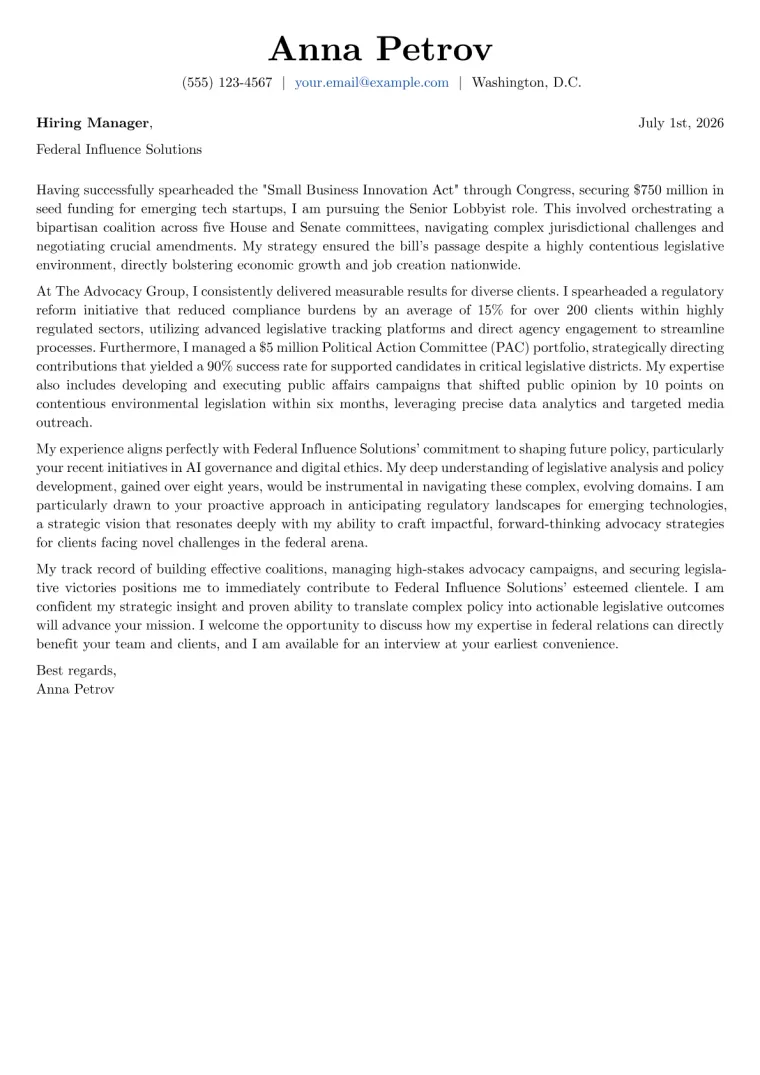 Lobbyist cover letter example preview