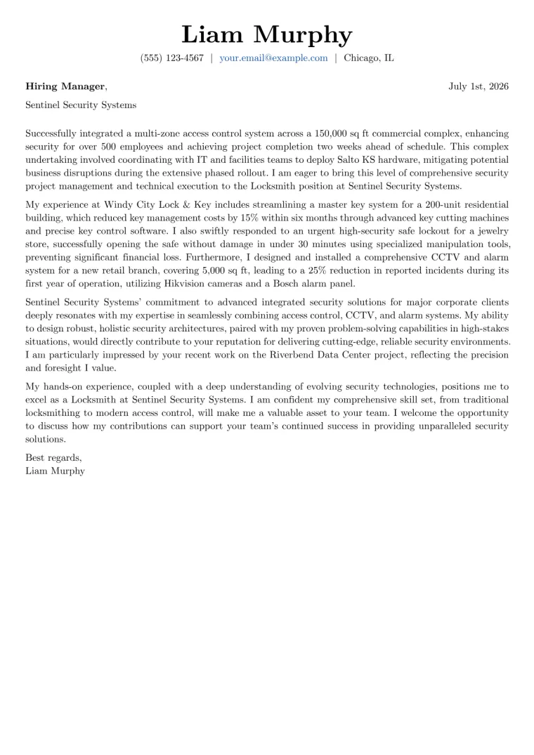 Locksmith cover letter example preview