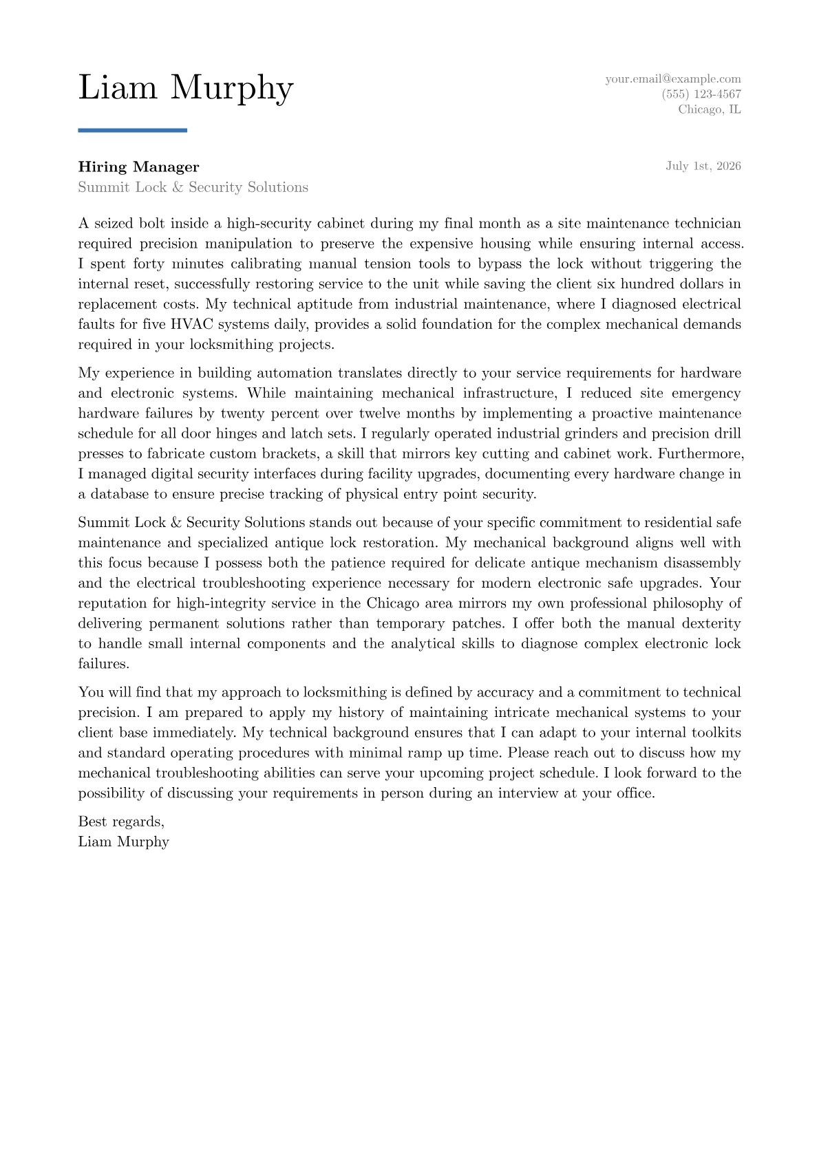 Locksmith cover letter in the Executive design