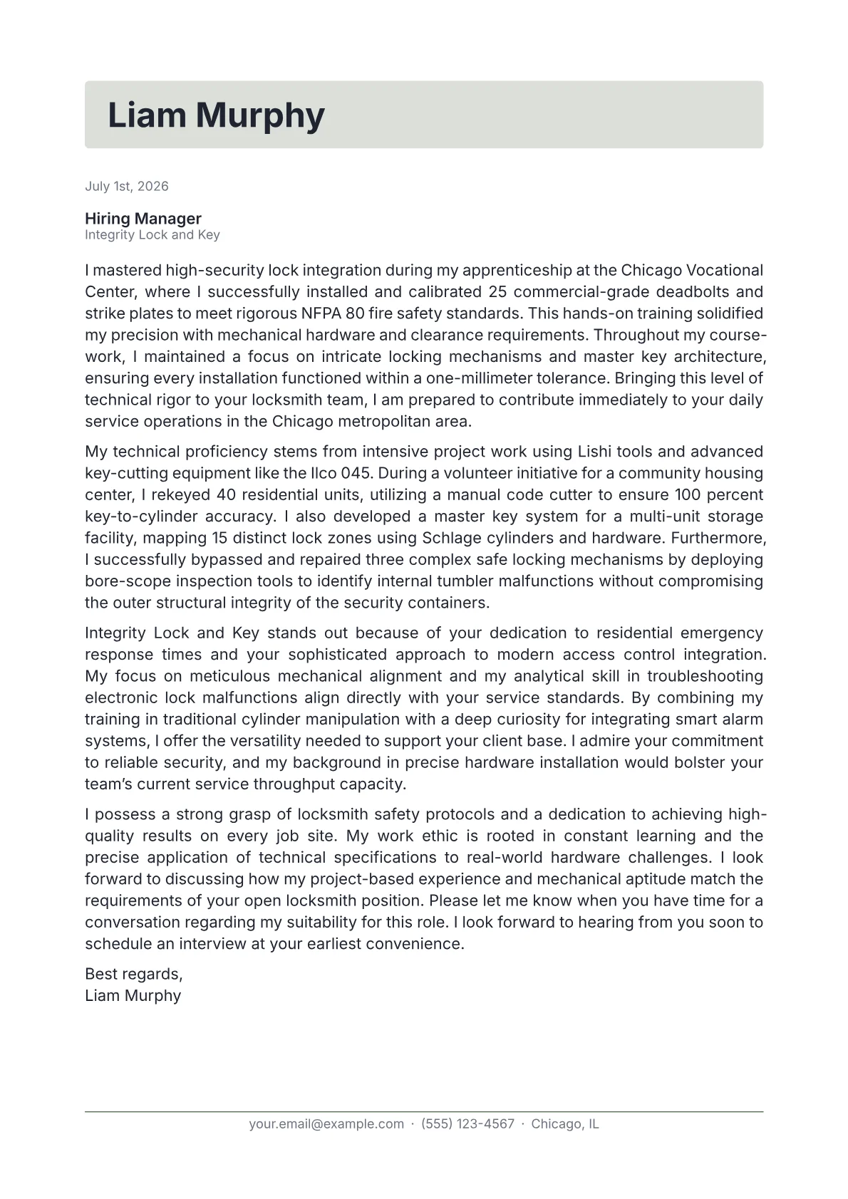 Locksmith cover letter in the Letterhead design