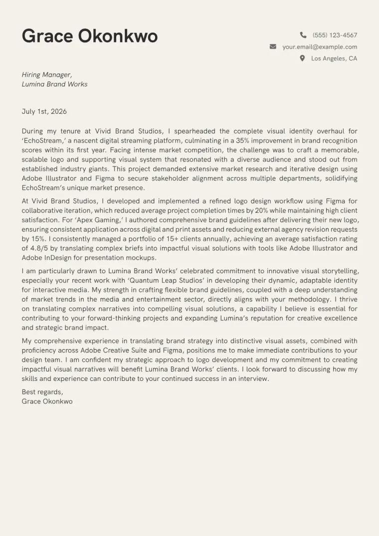 Logo Designer cover letter example preview
