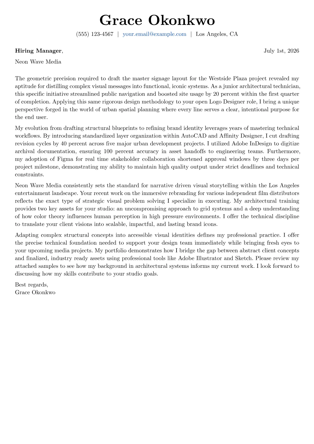 Logo Designer cover letter in the Basic design