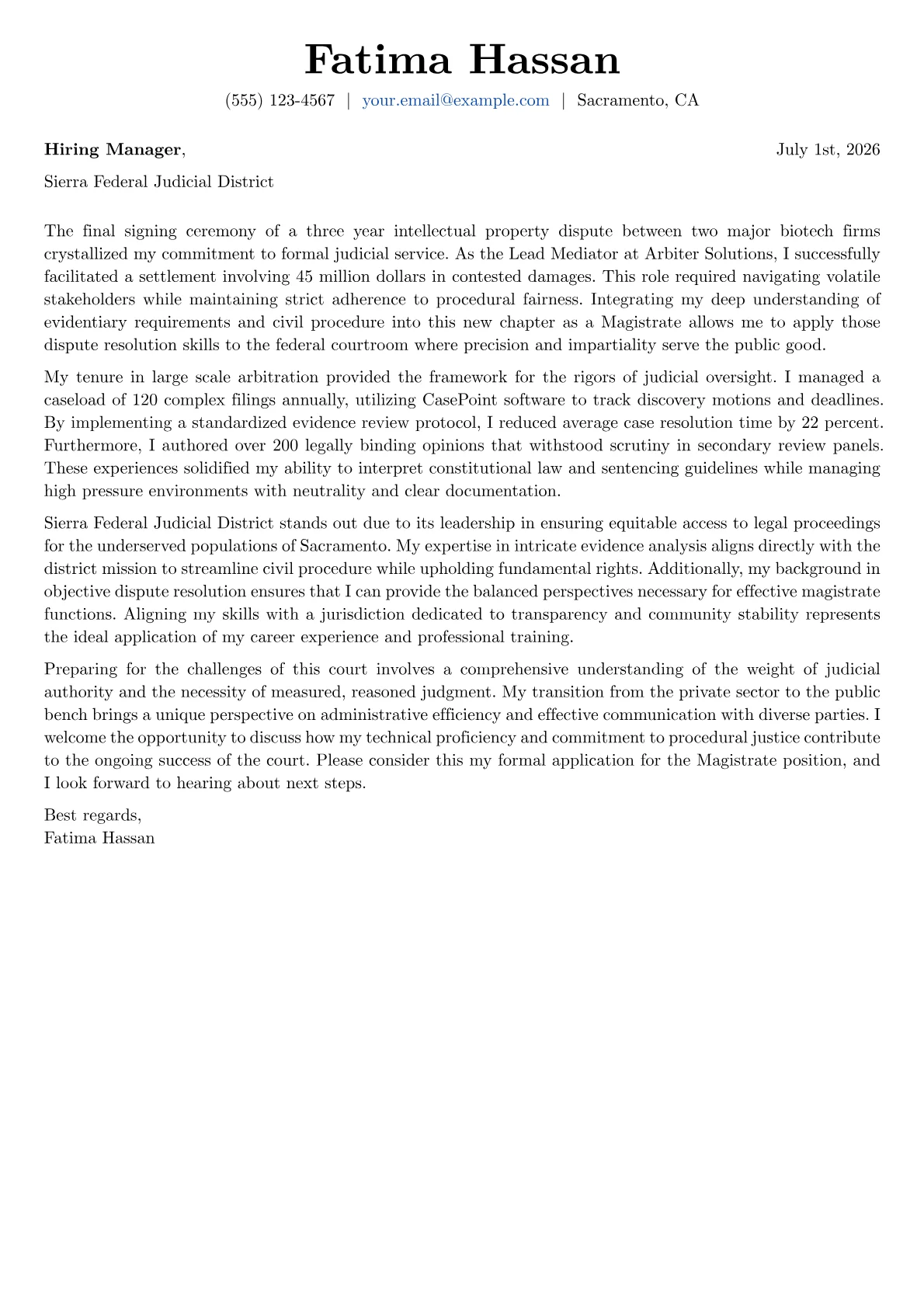 Magistrate cover letter in the Basic design