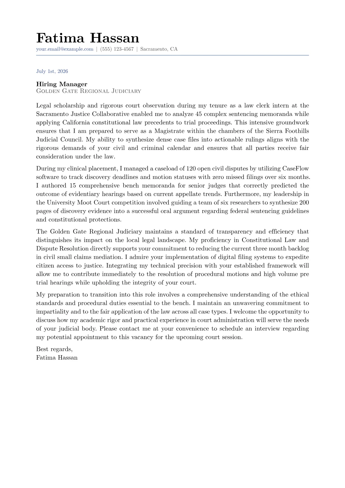 Magistrate cover letter in the Classic design