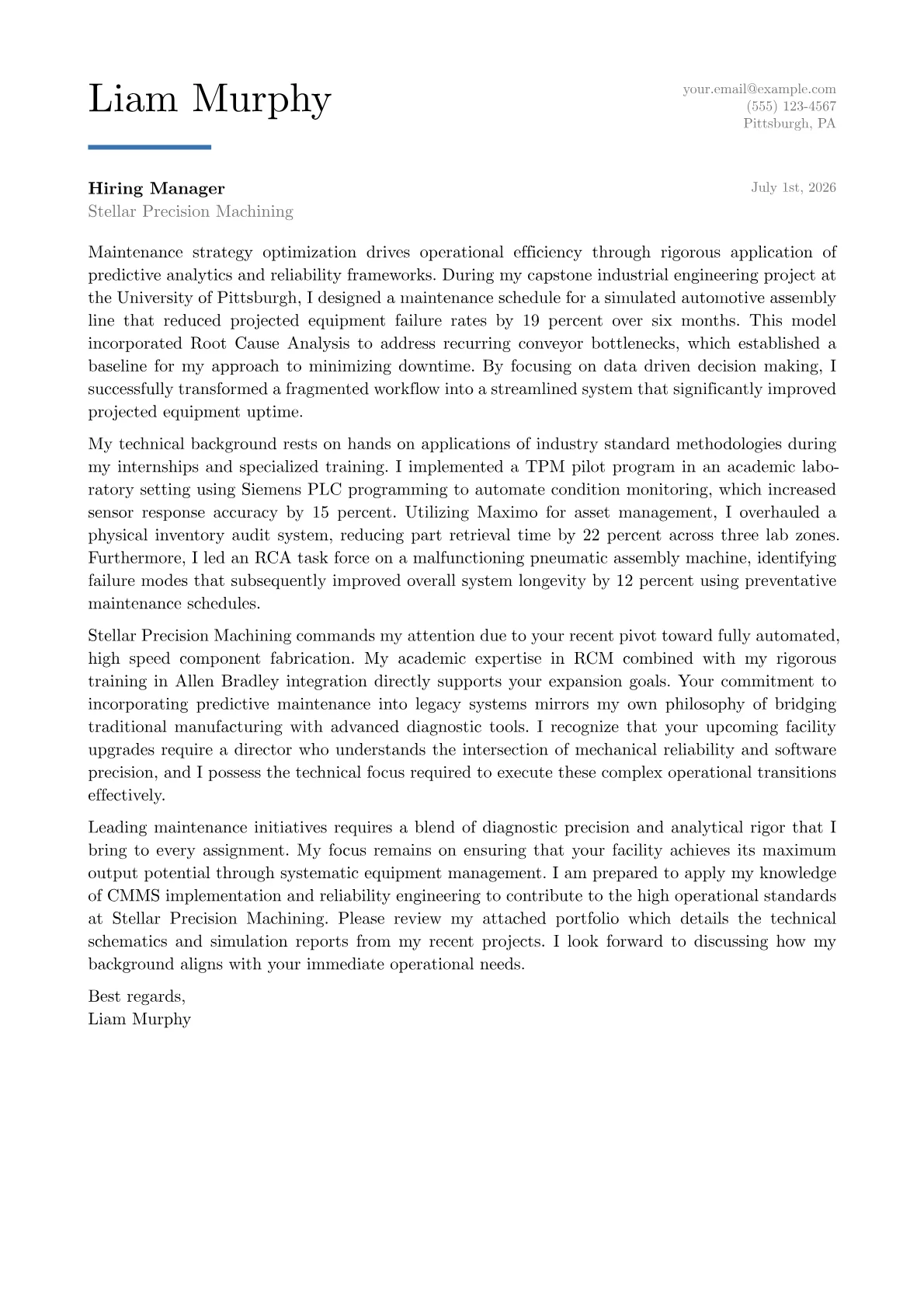 Maintenance Director cover letter in the Executive design