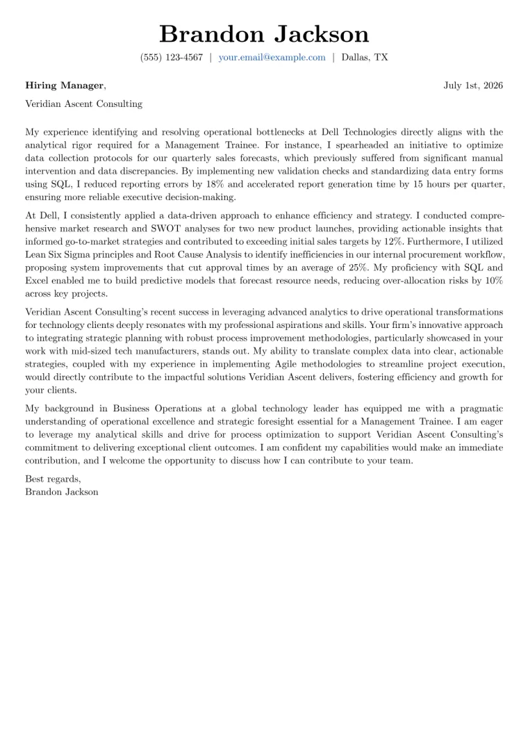 Management Trainee Cover Letter Example