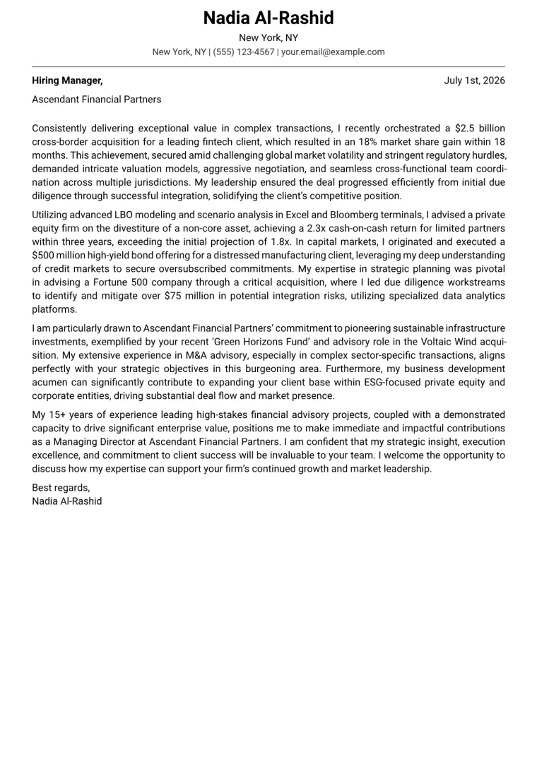 Managing Director cover letter example preview