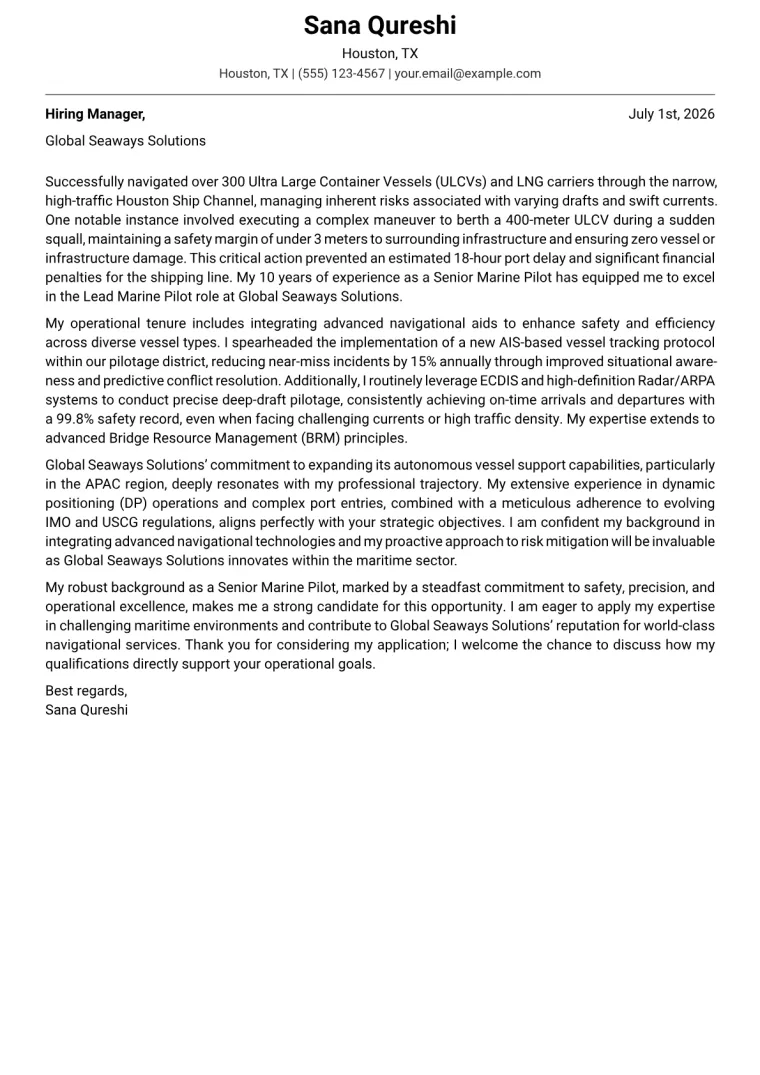 Marine Pilot Cover Letter Example