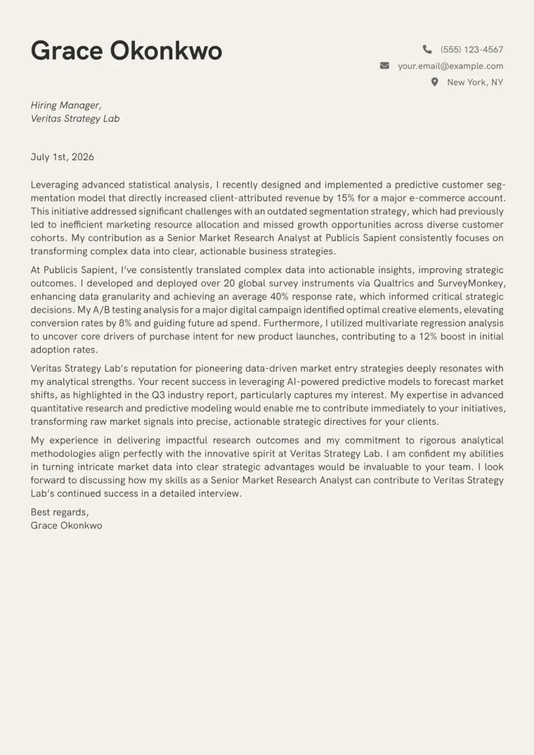 Market Research Analyst cover letter example