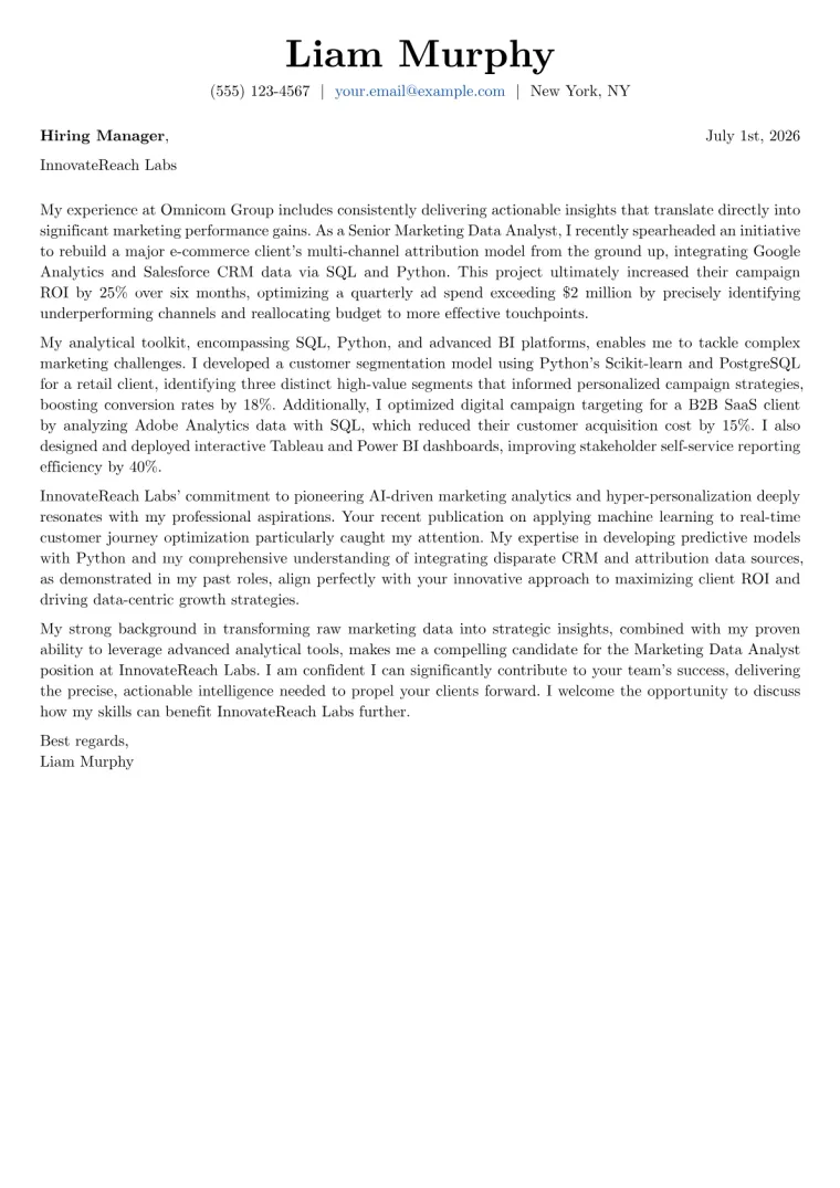 Marketing Data Analyst cover letter example preview