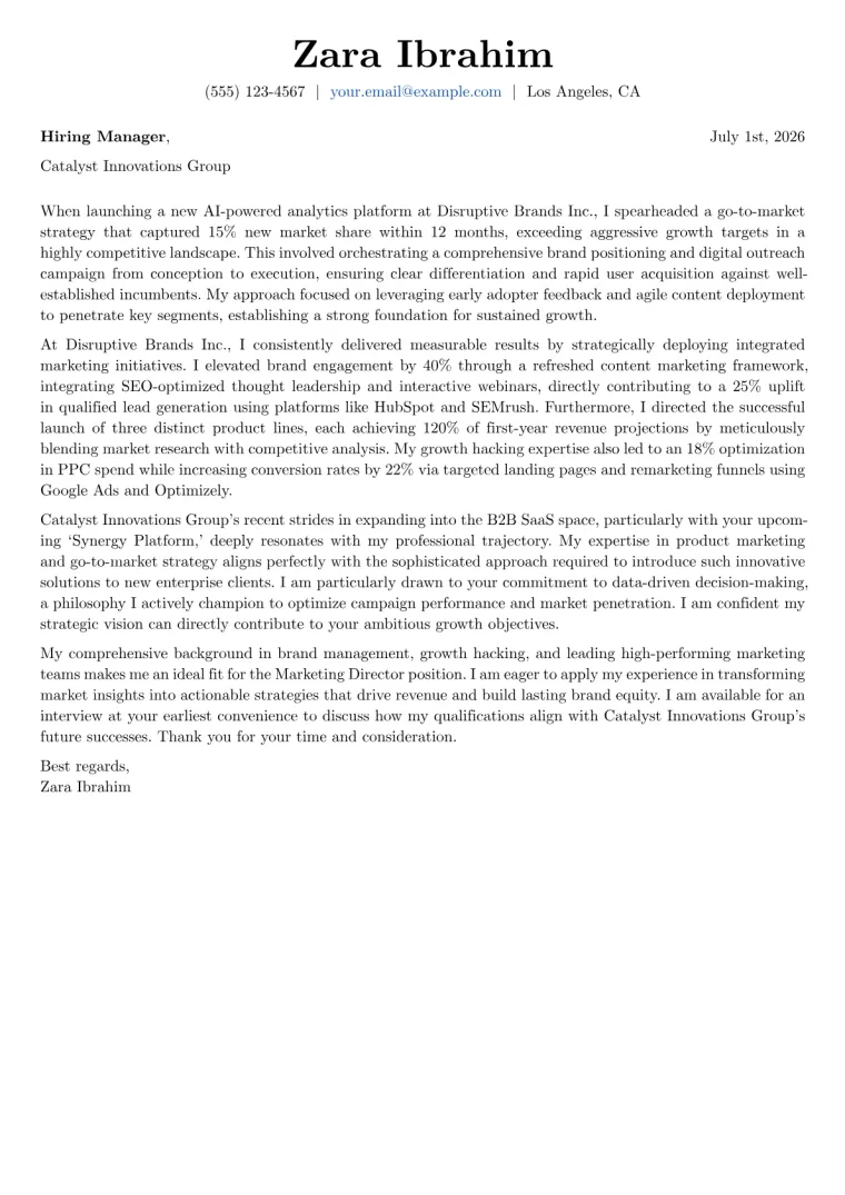 Marketing Director Cover Letter Example